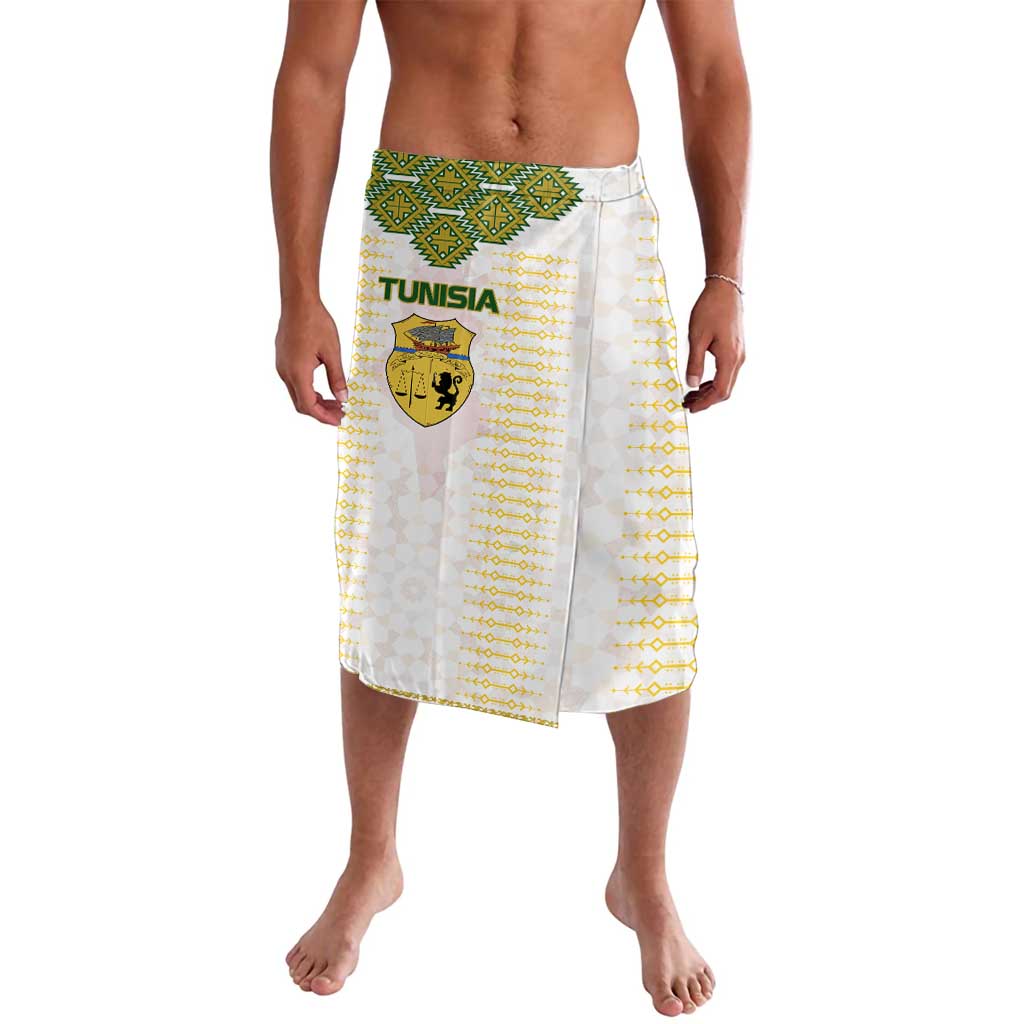 Tunisia Flag Traditional Tribal Pattern Green and White Pullover Lavalava with National Crest and Emblem