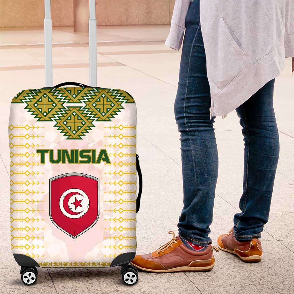 Tunisia Flag Traditional Tribal Pattern Green and White Pullover Luggage Cover with National Crest and Emblem