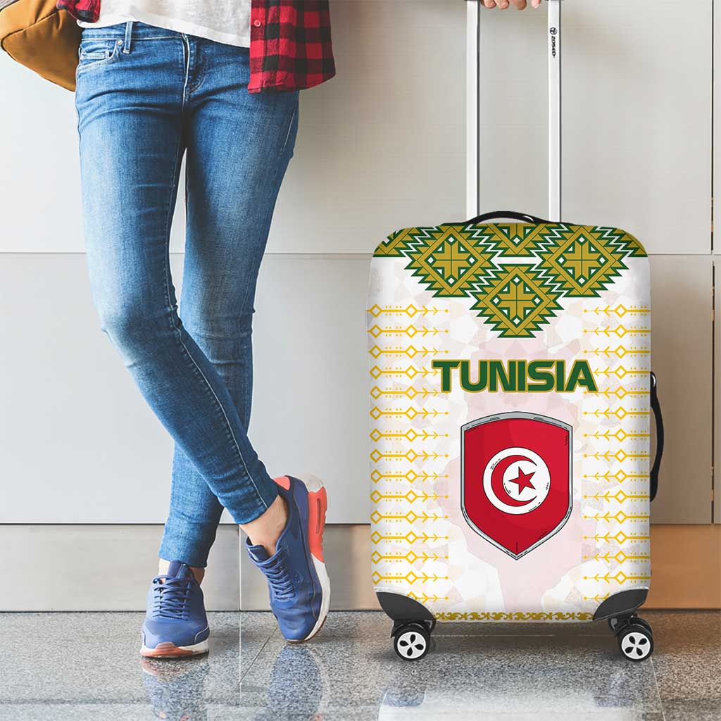 Tunisia Flag Traditional Tribal Pattern Green and White Pullover Luggage Cover with National Crest and Emblem