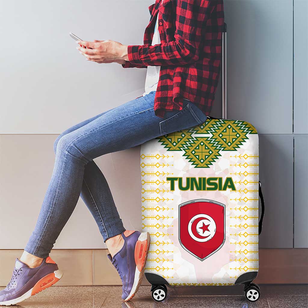Tunisia Flag Traditional Tribal Pattern Green and White Pullover Luggage Cover with National Crest and Emblem