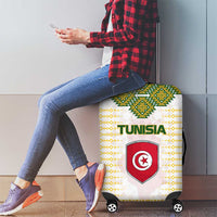 Tunisia Flag Traditional Tribal Pattern Green and White Pullover Luggage Cover with National Crest and Emblem