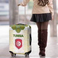 Tunisia Flag Traditional Tribal Pattern Green and White Pullover Luggage Cover with National Crest and Emblem