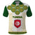 Tunisia Flag Traditional Tribal Pattern Green and White Pullover Polo Shirt with National Crest and Emblem