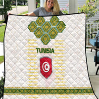 Tunisia Flag Traditional Tribal Pattern Green and White Pullover Quilt with National Crest and Emblem