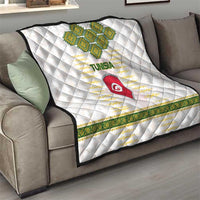 Tunisia Flag Traditional Tribal Pattern Green and White Pullover Quilt with National Crest and Emblem