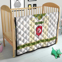 Tunisia Flag Traditional Tribal Pattern Green and White Pullover Quilt with National Crest and Emblem