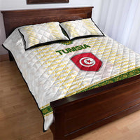 Tunisia Flag Traditional Tribal Pattern Green and White Pullover Quilt Bed Set with National Crest and Emblem