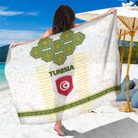 Tunisia Flag Traditional Tribal Pattern Green and White Pullover Sarong with National Crest and Emblem