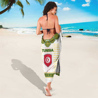 Tunisia Flag Traditional Tribal Pattern Green and White Pullover Sarong with National Crest and Emblem