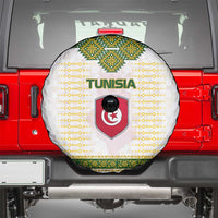 Tunisia Flag Traditional Tribal Pattern Green and White Pullover Spare Tire Cover with National Crest and Emblem