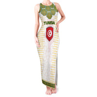 Tunisia Flag Traditional Tribal Pattern Green and White Pullover Tank Maxi Dress with National Crest and Emblem