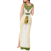 Tunisia Flag Traditional Tribal Pattern Green and White Pullover Tank Maxi Dress with National Crest and Emblem