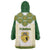 Tunisia Flag Traditional Tribal Pattern Green and White Pullover Wearable Blanket Hoodie with National Crest and Emblem