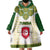 Tunisia Flag Traditional Tribal Pattern Green and White Pullover Wearable Blanket Hoodie with National Crest and Emblem