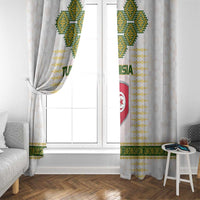 Tunisia Flag Traditional Tribal Pattern Green and White Pullover Window Curtain with National Crest and Emblem