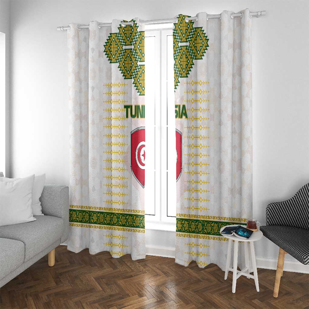 Tunisia Flag Traditional Tribal Pattern Green and White Pullover Window Curtain with National Crest and Emblem