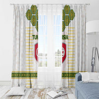 Tunisia Flag Traditional Tribal Pattern Green and White Pullover Window Curtain with National Crest and Emblem