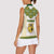 Tunisia Flag Traditional Tribal Pattern Green and White Pullover Women Sleeveless Polo Shirt with National Crest and Emblem