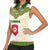 Tunisia Flag Traditional Tribal Pattern Green and White Pullover Women Sleeveless Polo Shirt with National Crest and Emblem