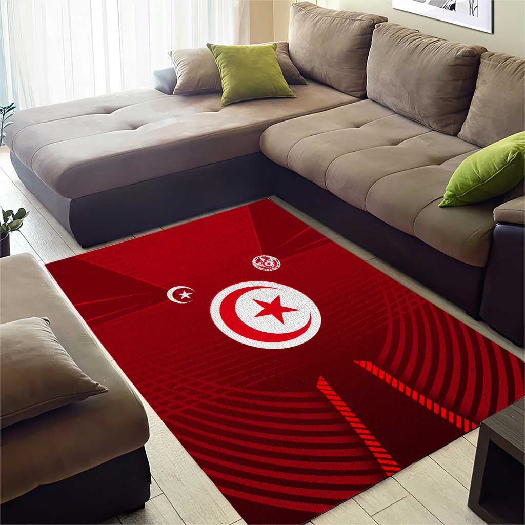 Tunisia National Flag Area Rug with Crescent Star Emblem and Red Sport Design