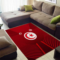 Tunisia National Flag Area Rug with Crescent Star Emblem and Red Sport Design