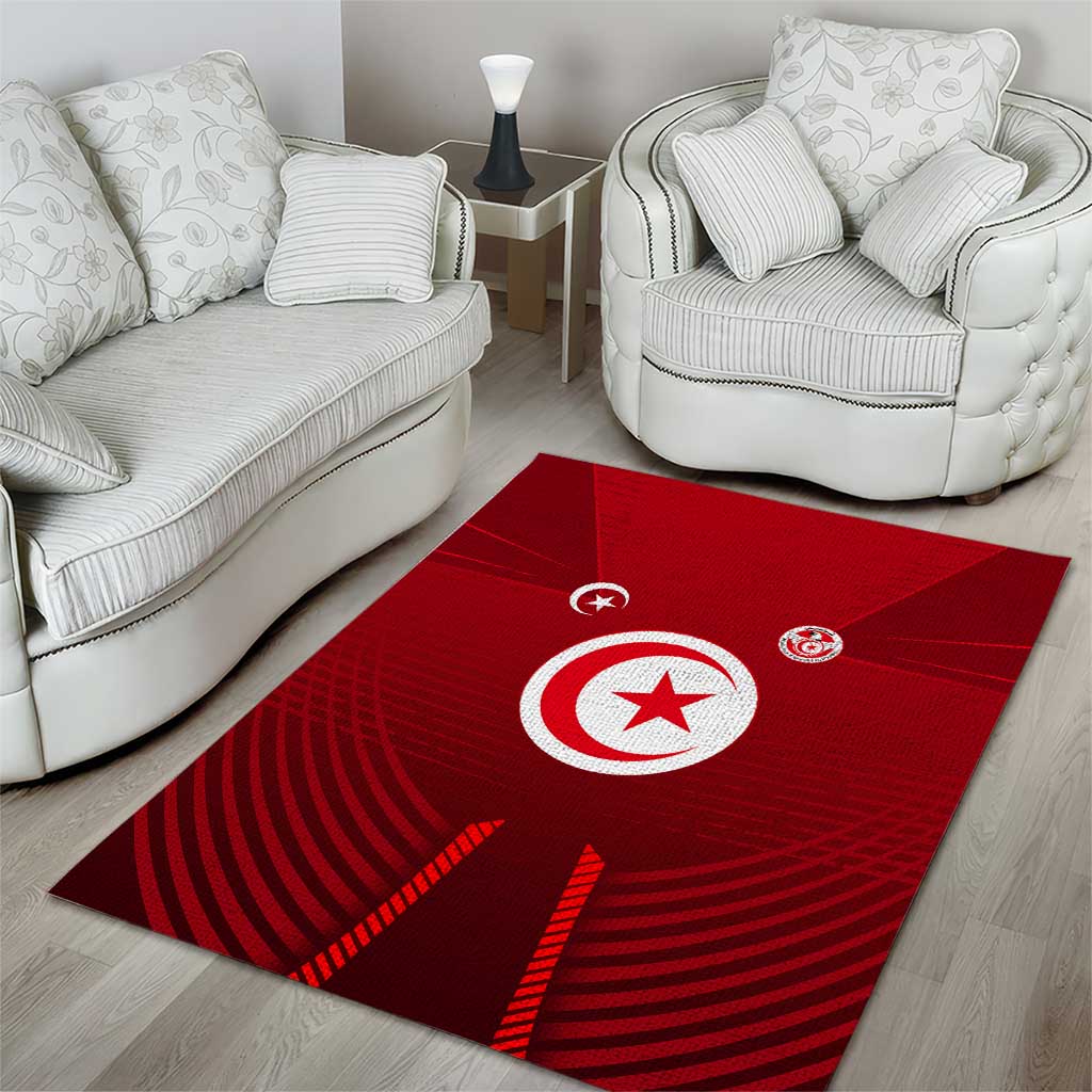 Tunisia National Flag Area Rug with Crescent Star Emblem and Red Sport Design