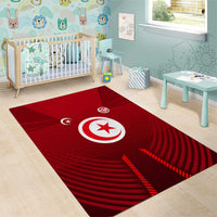 Tunisia National Flag Area Rug with Crescent Star Emblem and Red Sport Design