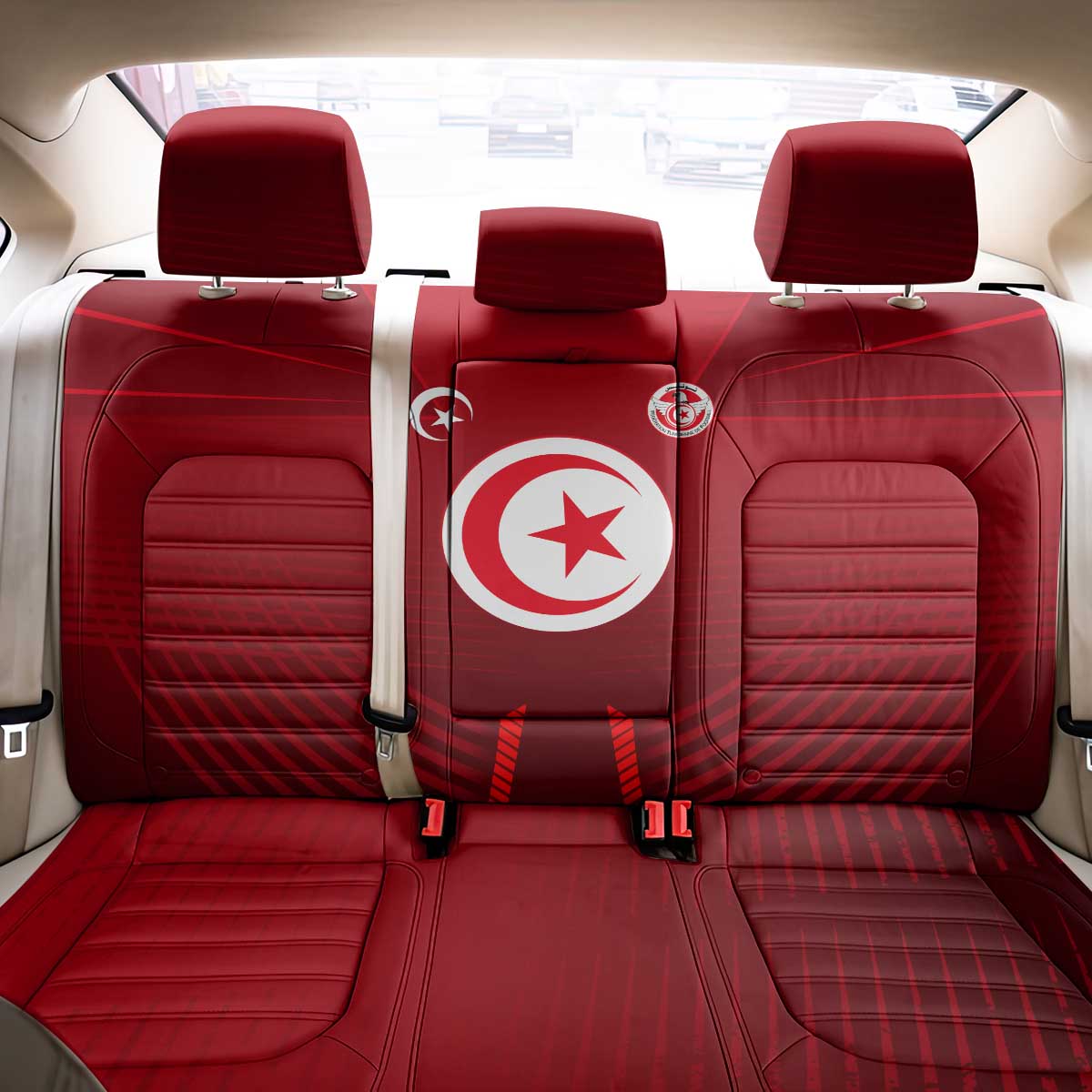 Tunisia National Flag Back Car Seat Cover with Crescent Star Emblem and Red Sport Design