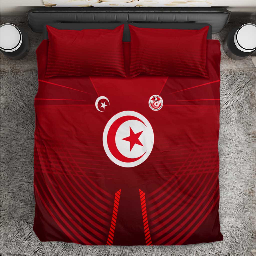 Tunisia National Flag Bedding Set with Crescent Star Emblem and Red Sport Design