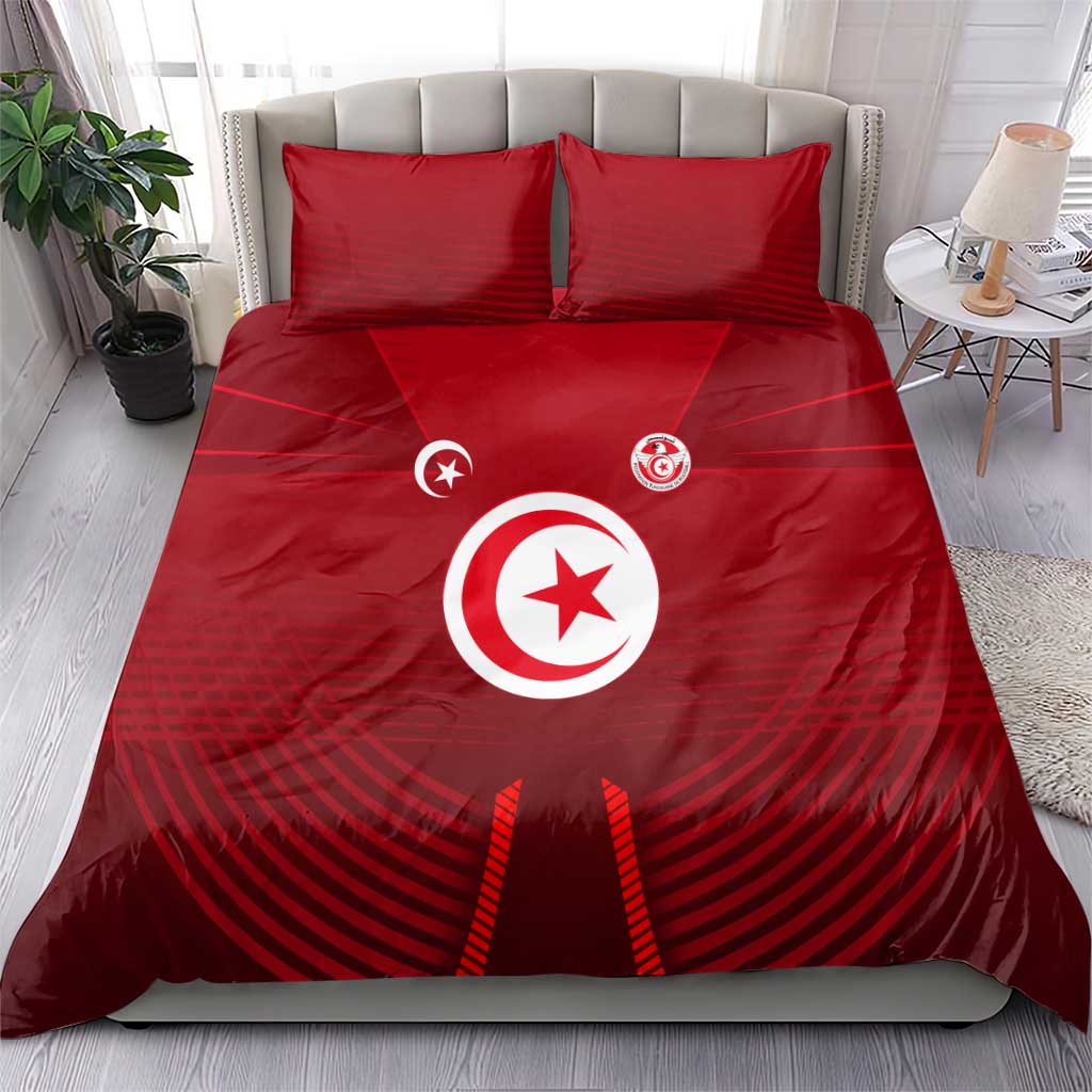 Tunisia National Flag Bedding Set with Crescent Star Emblem and Red Sport Design