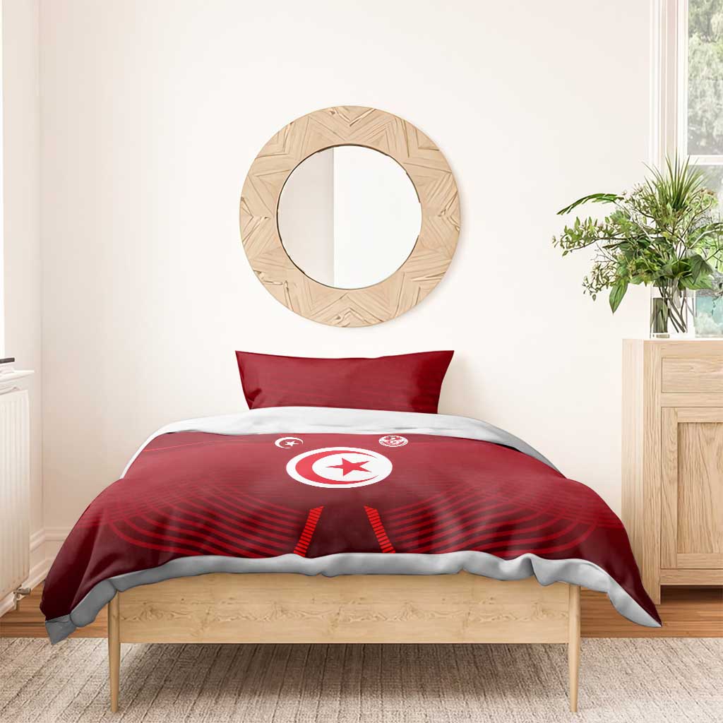 Tunisia National Flag Bedding Set with Crescent Star Emblem and Red Sport Design
