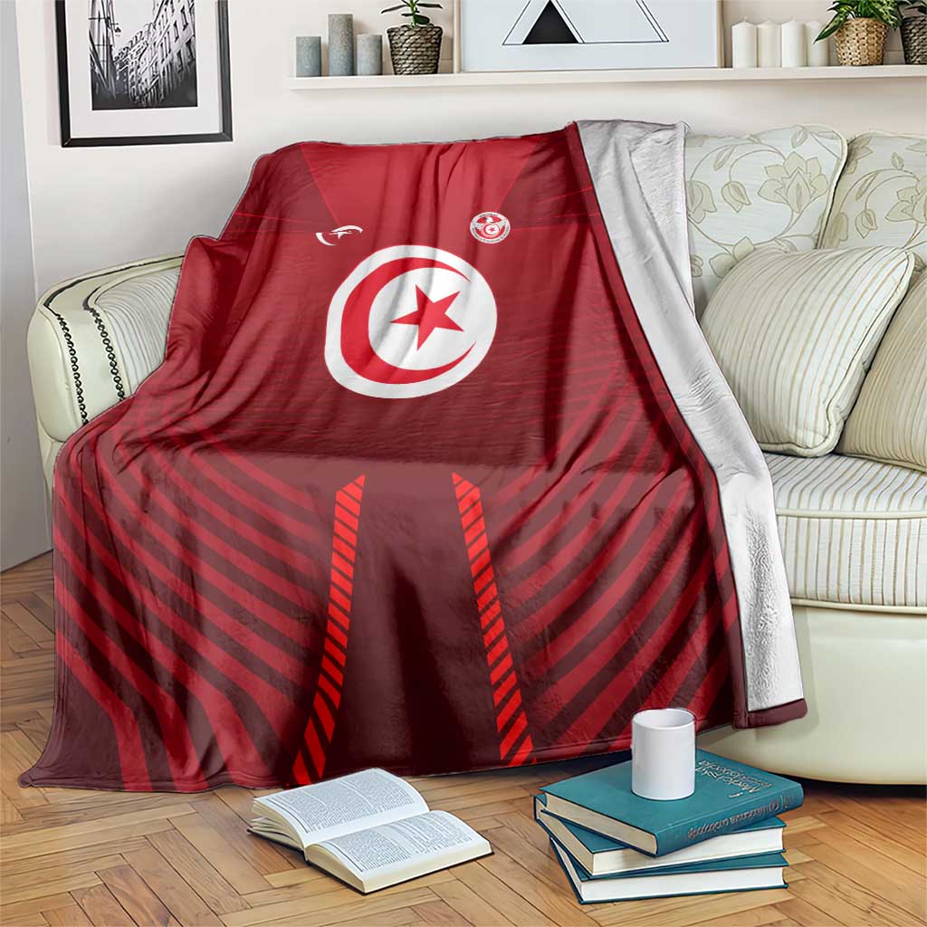 Tunisia National Flag Blanket with Crescent Star Emblem and Red Sport Design