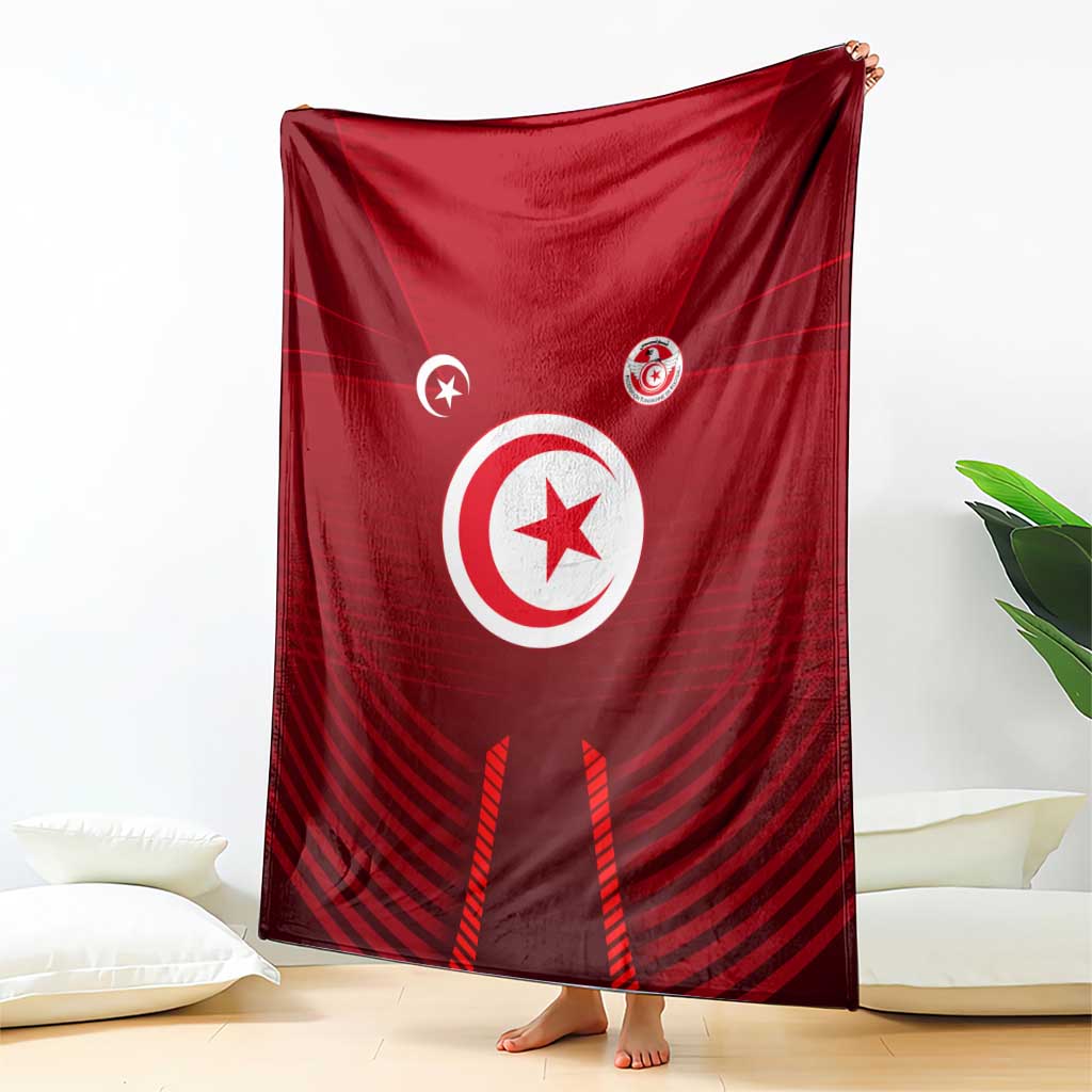 Tunisia National Flag Blanket with Crescent Star Emblem and Red Sport Design
