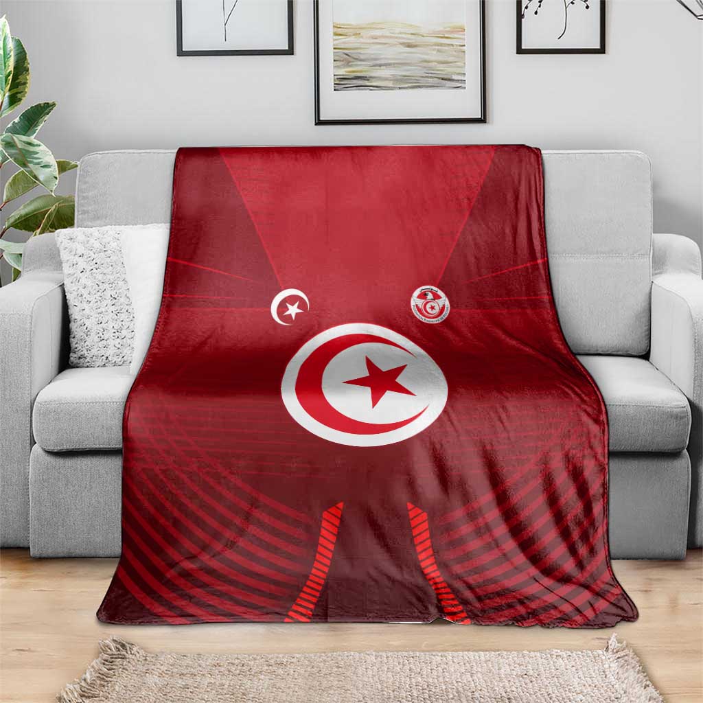 Tunisia National Flag Blanket with Crescent Star Emblem and Red Sport Design