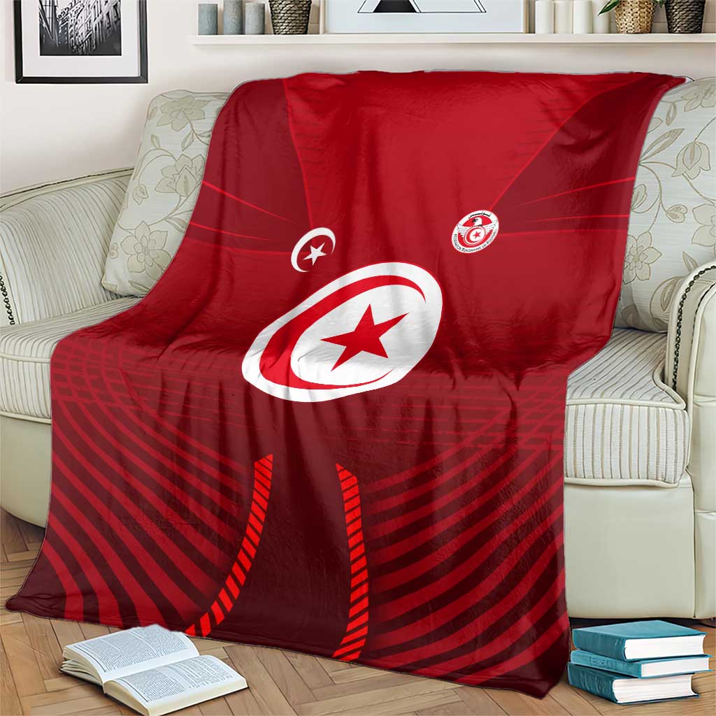 Tunisia National Flag Blanket with Crescent Star Emblem and Red Sport Design