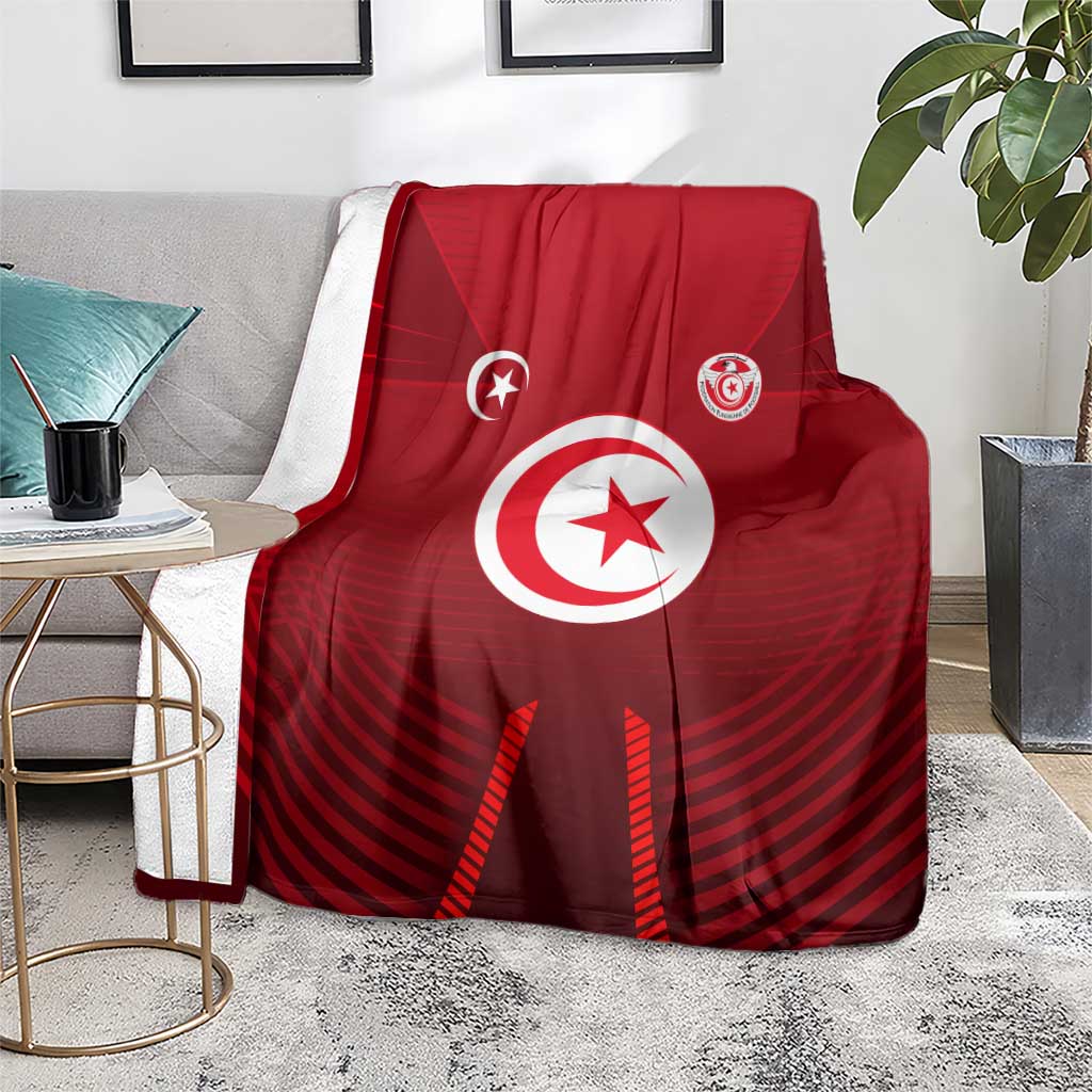 Tunisia National Flag Blanket with Crescent Star Emblem and Red Sport Design