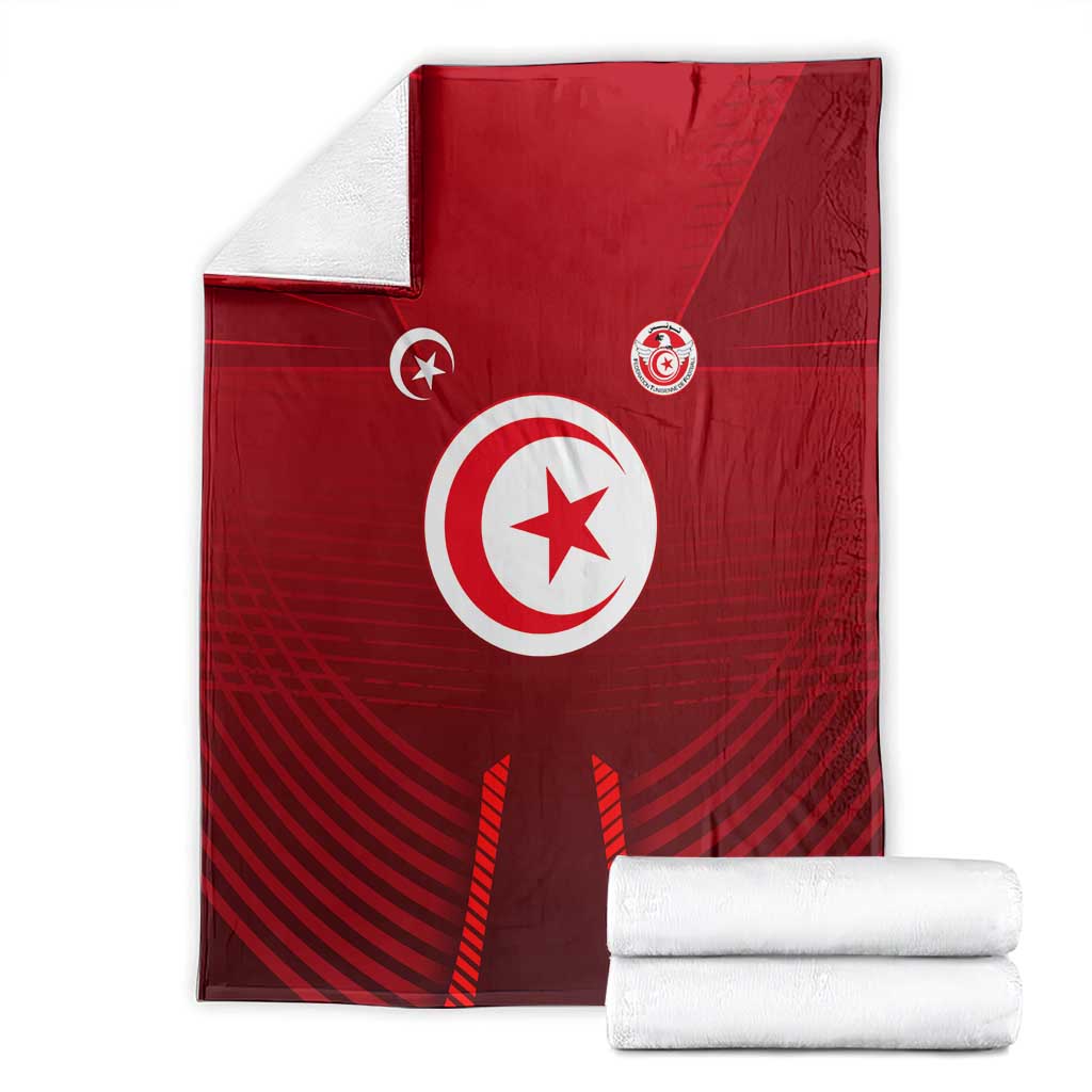 Tunisia National Flag Blanket with Crescent Star Emblem and Red Sport Design