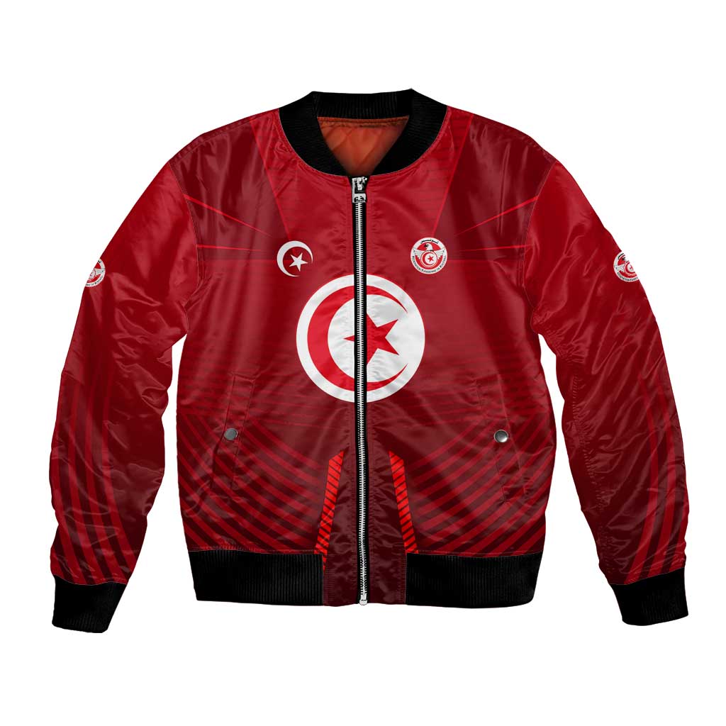 Tunisia National Flag Bomber Jacket with Crescent Star Emblem and Red Sport Design