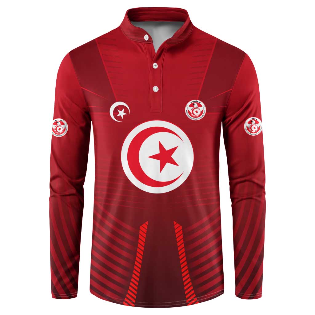 Tunisia National Flag Button Sweatshirt with Crescent Star Emblem and Red Sport Design