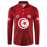 Tunisia National Flag Button Sweatshirt with Crescent Star Emblem and Red Sport Design