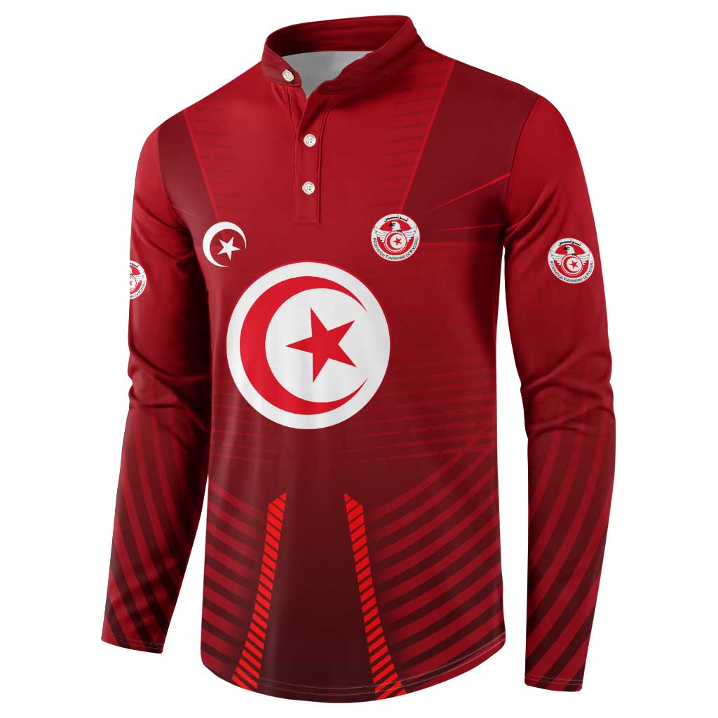 Tunisia National Flag Button Sweatshirt with Crescent Star Emblem and Red Sport Design