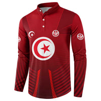 Tunisia National Flag Button Sweatshirt with Crescent Star Emblem and Red Sport Design