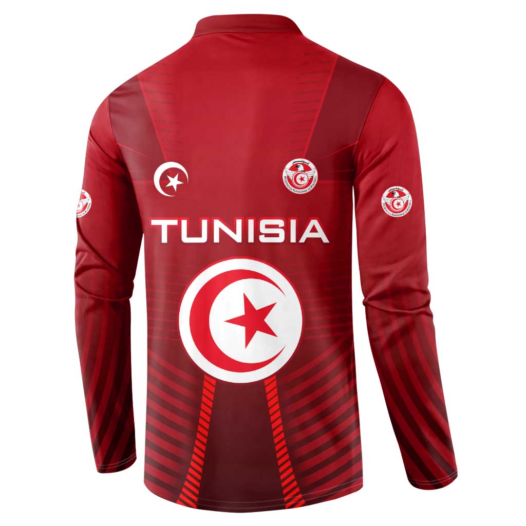 Tunisia National Flag Button Sweatshirt with Crescent Star Emblem and Red Sport Design