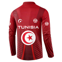 Tunisia National Flag Button Sweatshirt with Crescent Star Emblem and Red Sport Design