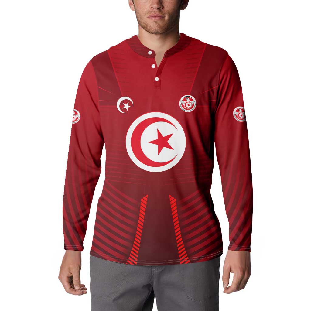 Tunisia National Flag Button Sweatshirt with Crescent Star Emblem and Red Sport Design
