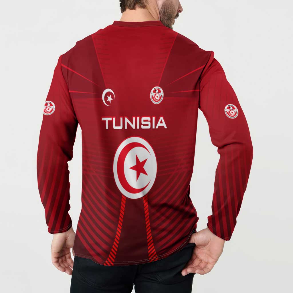 Tunisia National Flag Button Sweatshirt with Crescent Star Emblem and Red Sport Design