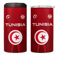 Tunisia National Flag 4 in 1 Can Cooler Tumbler with Crescent Star Emblem and Red Sport Design