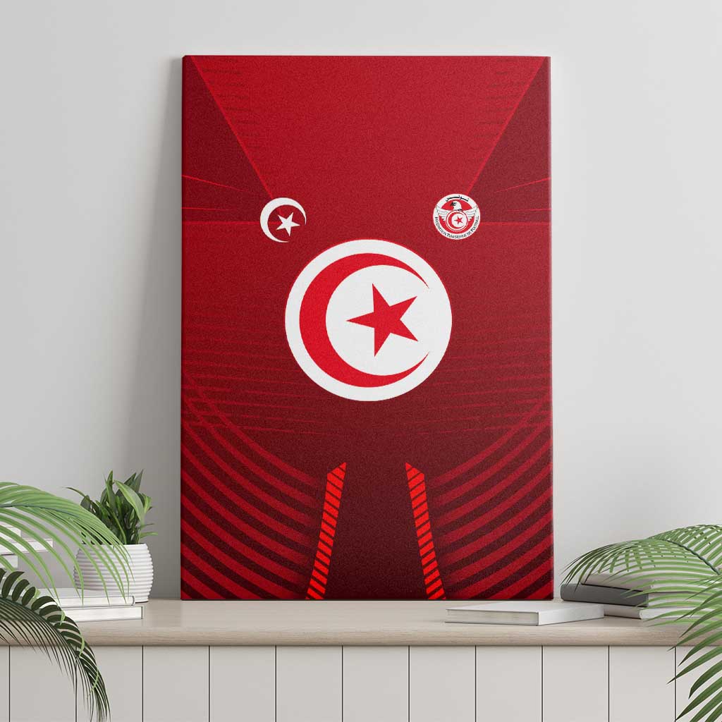 Tunisia National Flag Canvas Wall Art with Crescent Star Emblem and Red Sport Design