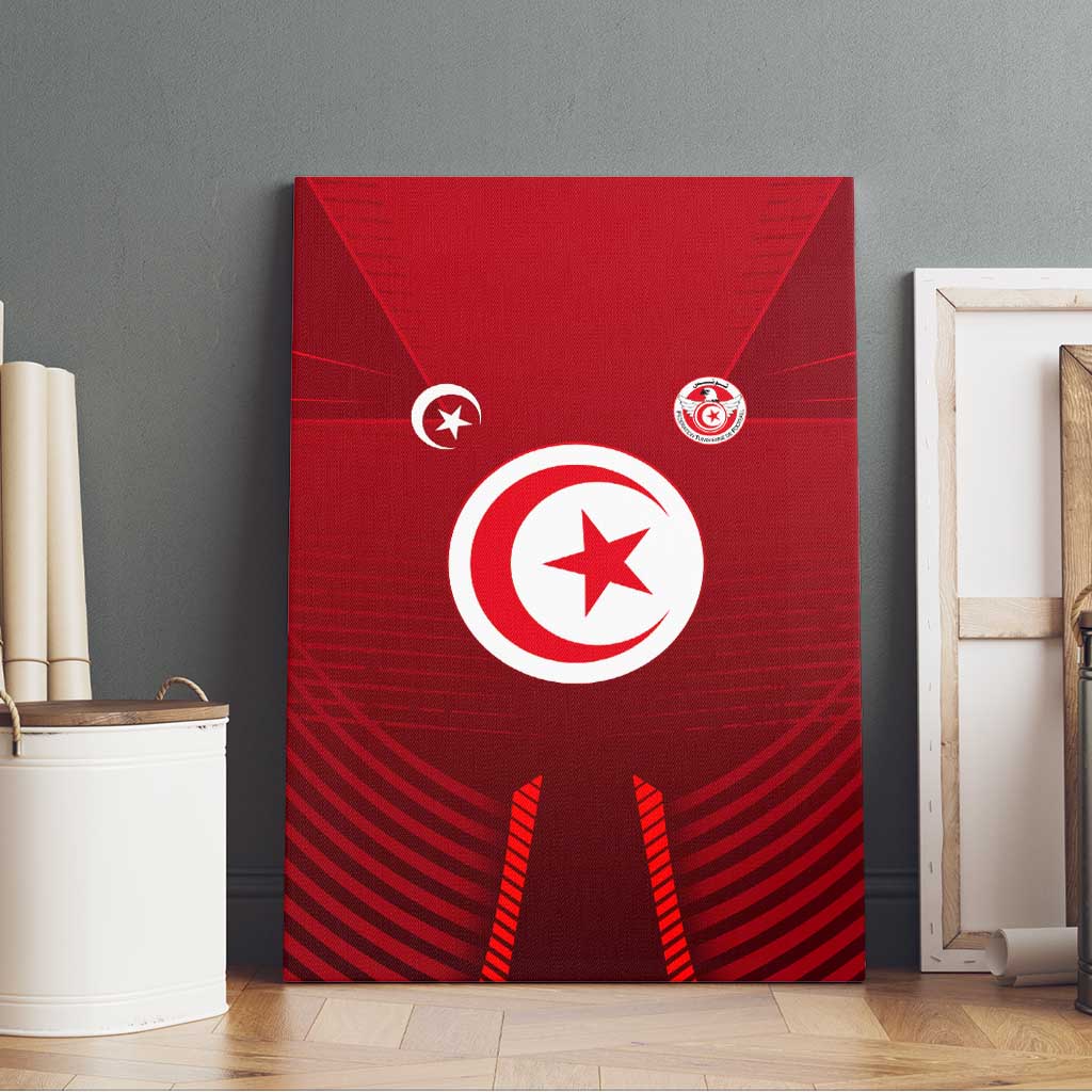 Tunisia National Flag Canvas Wall Art with Crescent Star Emblem and Red Sport Design