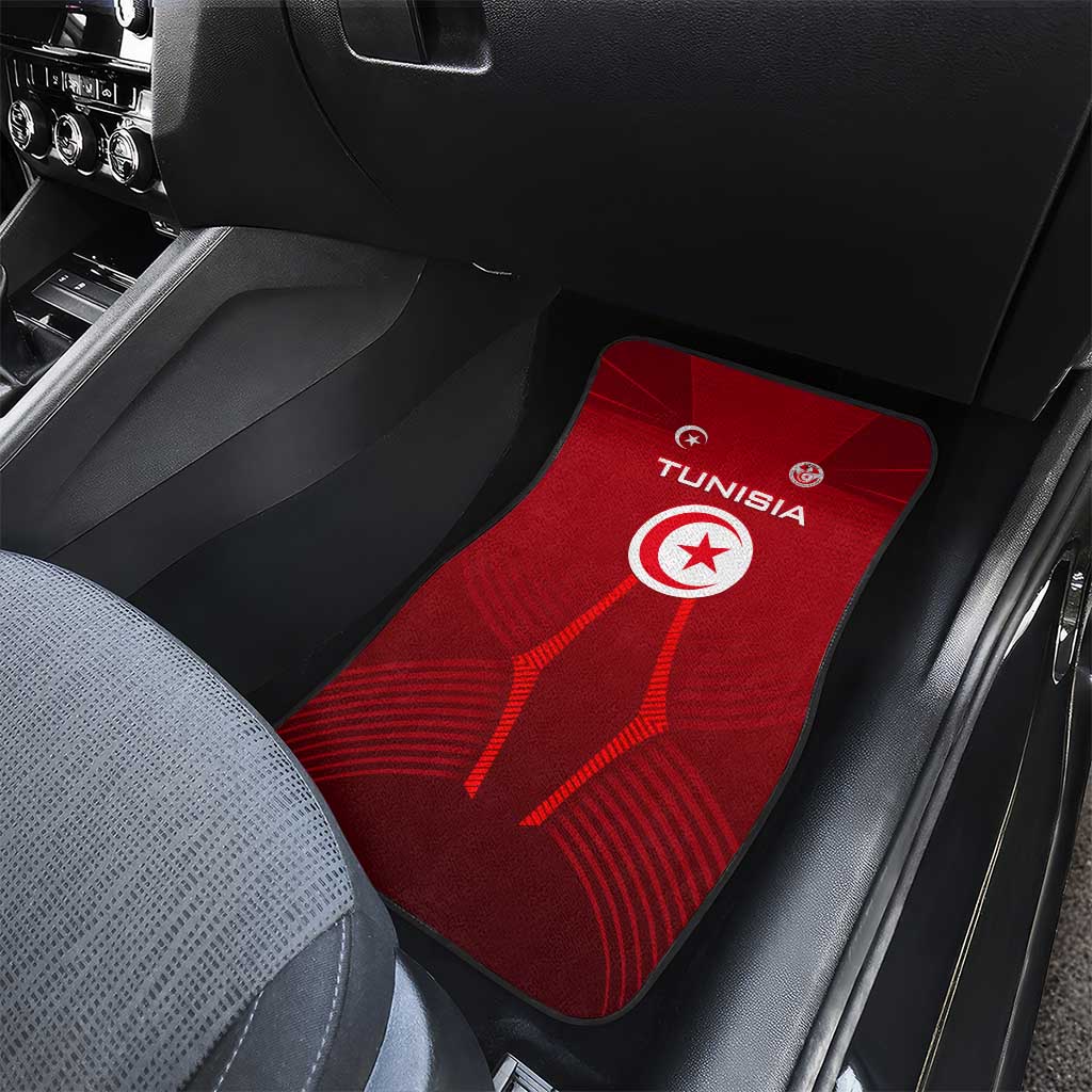 Tunisia National Flag Car Mats with Crescent Star Emblem and Red Sport Design